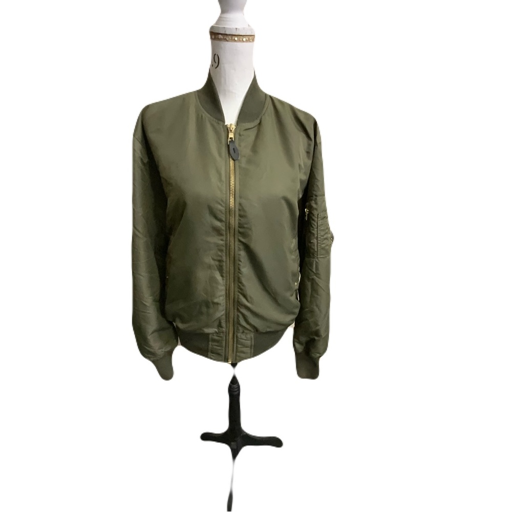 Rare Cromwell Authentic Flight Khaki Bomber Jacket with Gold Zipper